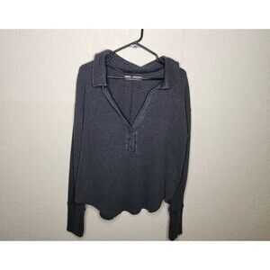 Free People Anakin Thermal Top Women's Medium Gray Slouch Collared Long Sleeve